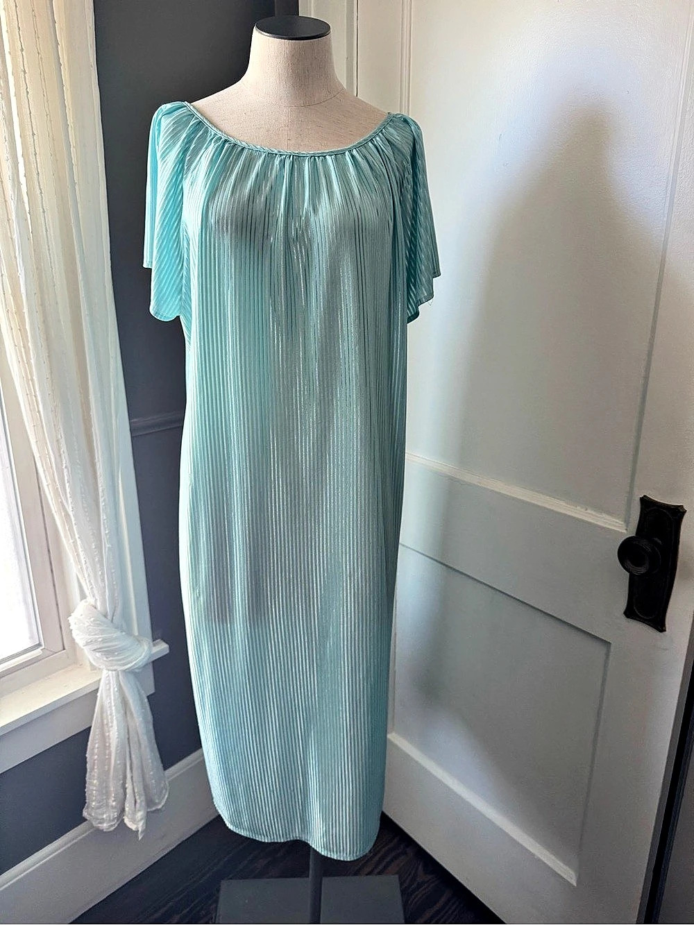 Vintage Blue Pleated Nightgown Medium
